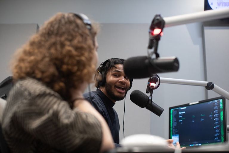 Students in the radio studio.
