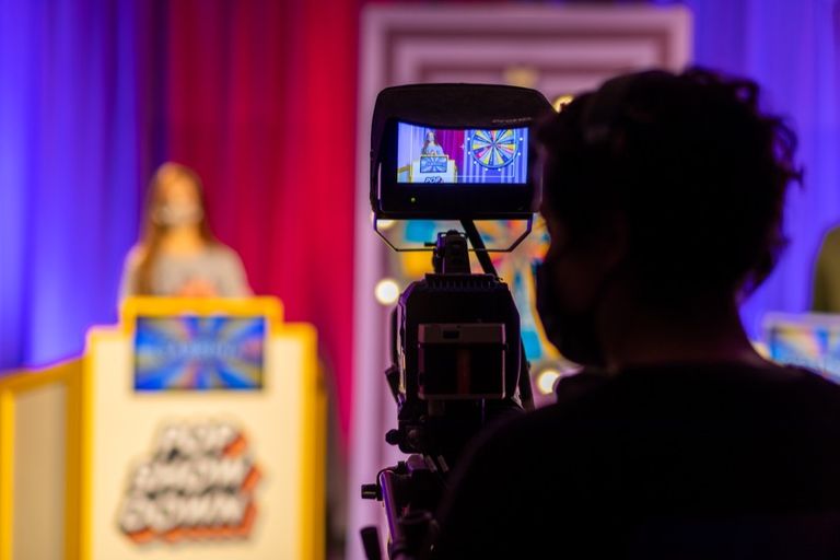 Through the camera view of gameshow contestant.